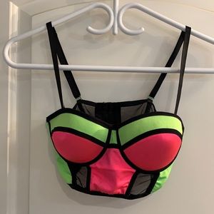 Bright mesh rave bustier crop top